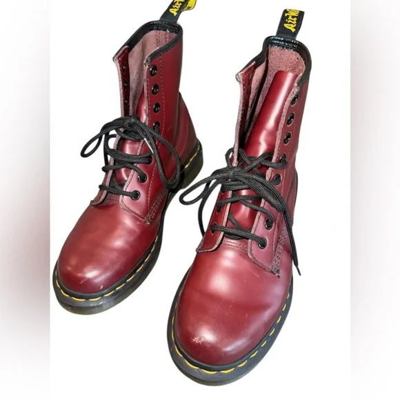 Dr. Martens Air Wair 1460 Smooth Leather Lace Up Boots Cherry Red Grunge Sz 7 - Picture 11 of 16